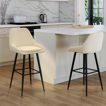 Tabourets de bar Olivia velours crème pieds métal - lot de 2