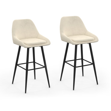 Tabourets de bar Olivia velours crème pieds métal - lot de 2