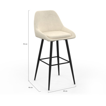 Tabourets de bar Olivia velours crème pieds métal - lot de 2
