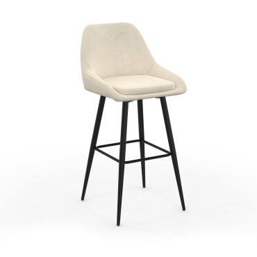 Tabourets de bar Olivia velours crème pieds métal - lot de 2