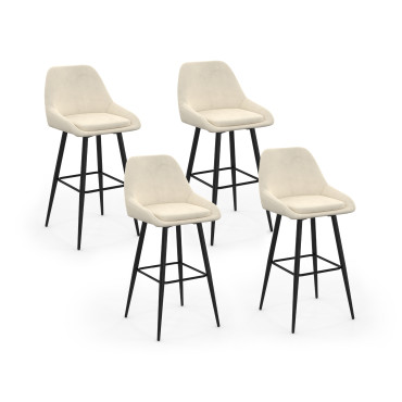 Tabourets de bar Olivia velours crème pieds métal - lot de 4