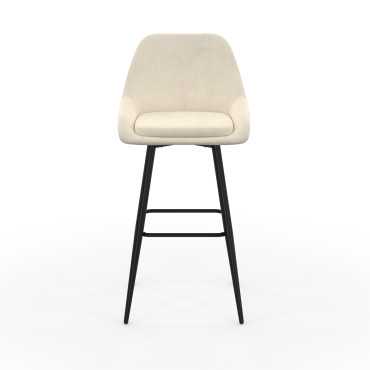 Tabourets de bar Olivia velours crème pieds métal - lot de 4