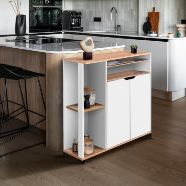 Desserte de cuisine sur roulettes avec rangements blanche