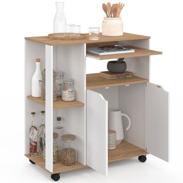Desserte de cuisine sur roulettes avec rangements blanche