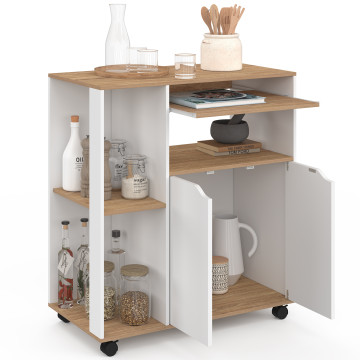 Desserte de cuisine sur roulettes avec rangements blanche