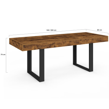 Table à manger extensible Brixton effet bois vieilli 160-200cm