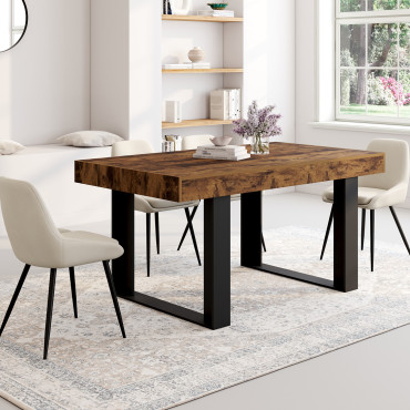 Table à manger Brixton bois vieilli et pieds noirs 160cm