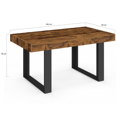Table à manger Brixton bois vieilli et pieds noirs 160cm