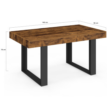 Table à manger Brixton bois vieilli et pieds noirs 160cm