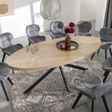 Table à manger ovale Céleste bois et noir 200cm