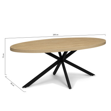 Table à manger ovale Céleste bois et noir 200cm