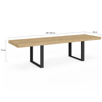 Table à manger extensible Brixton bois et noir 200-300cm