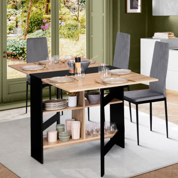 Table à manger dépliable Edi avec rangement bois et noir