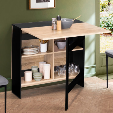 Table à manger dépliable Edi avec rangement bois et noir
