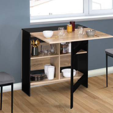 Table à manger dépliable Edi avec rangement bois et noir