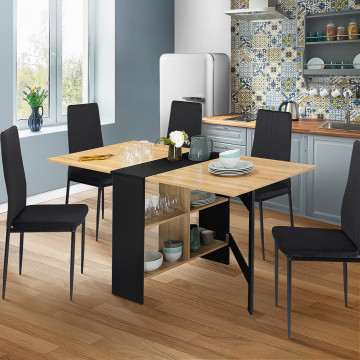 Table à manger dépliable Edi avec rangement bois et noir