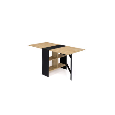 Table à manger dépliable Edi avec rangement bois et noir