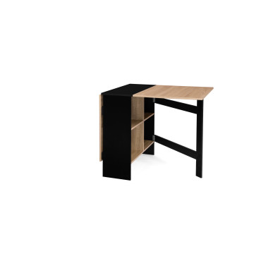 Table à manger dépliable Edi avec rangement bois et noir