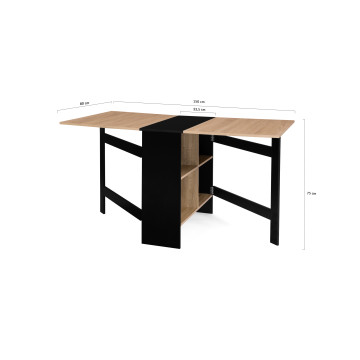 Table à manger dépliable Edi avec rangement bois et noir