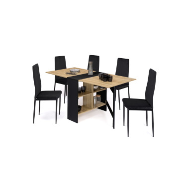 Table à manger dépliable Edi avec rangement bois et noir