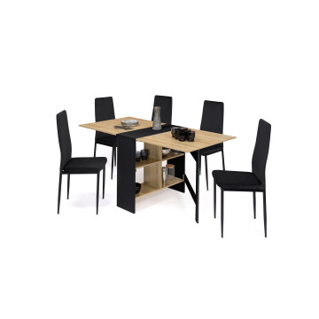 Table à manger dépliable Edi avec rangement bois et noir