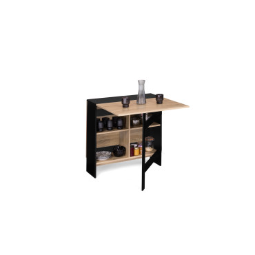 Table à manger dépliable Edi avec rangement bois et noir