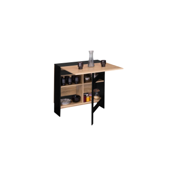 Table à manger dépliable Edi avec rangement bois et noir