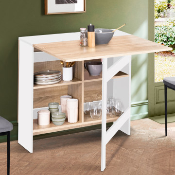 Table à manger dépliable Edi avec rangement bois et blanc