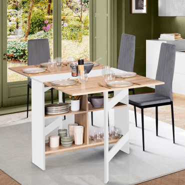 Table à manger dépliable Edi avec rangement bois et blanc