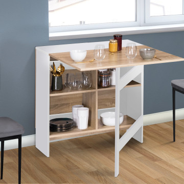 Table à manger dépliable Edi avec rangement bois et blanc