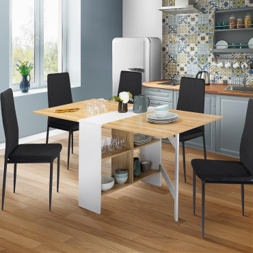 Table à manger dépliable Edi avec rangement bois et blanc