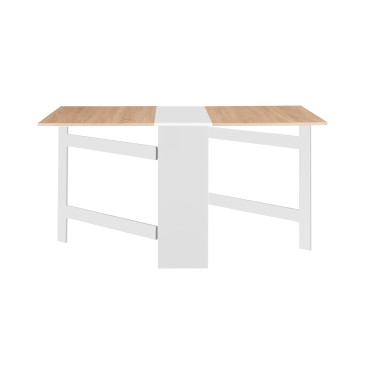 Table à manger dépliable Edi avec rangement bois et blanc