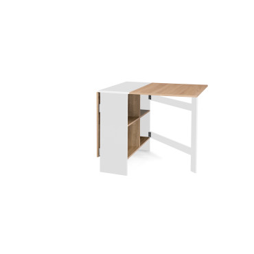 Table à manger dépliable Edi avec rangement bois et blanc