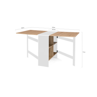 Table à manger dépliable Edi avec rangement bois et blanc