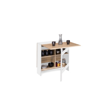 Table à manger dépliable Edi avec rangement bois et blanc