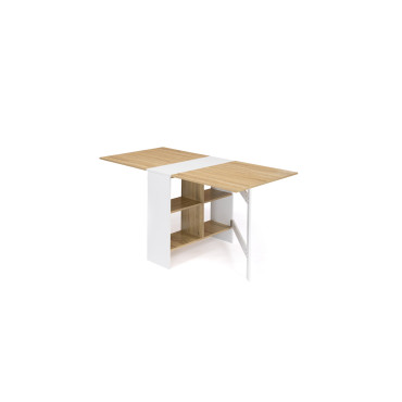 Table à manger dépliable Edi avec rangement bois et blanc
