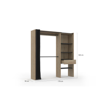 Dressing Aline extensible 120-170cm effet bois