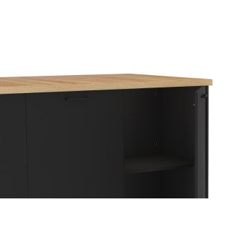 Ilot de cuisine Dario bois et noir avec rangements