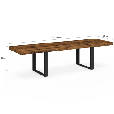 Table à manger extensible Brixton effet bois vieilli 200-300cm