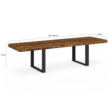 Table à manger extensible Brixton effet bois vieilli 200-300cm