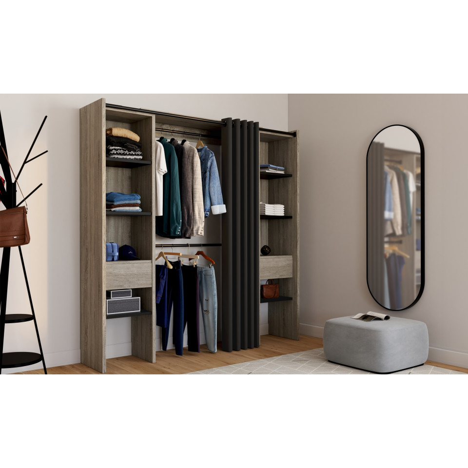 Dressing Justine extensible 120-180cm double colonne effet bois