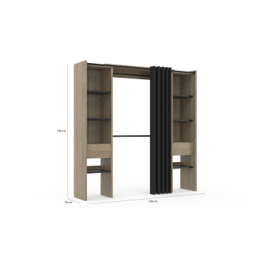 Dressing Justine extensible 120-180cm double colonne effet bois