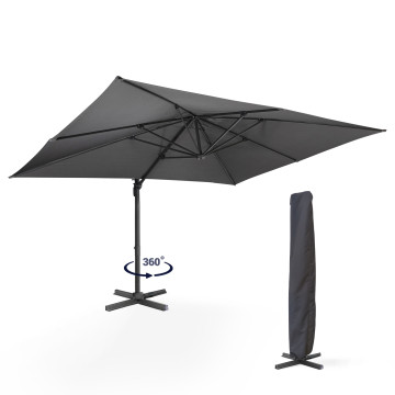 Parasol Sombra 360° rectangle 4x3m gris + housse