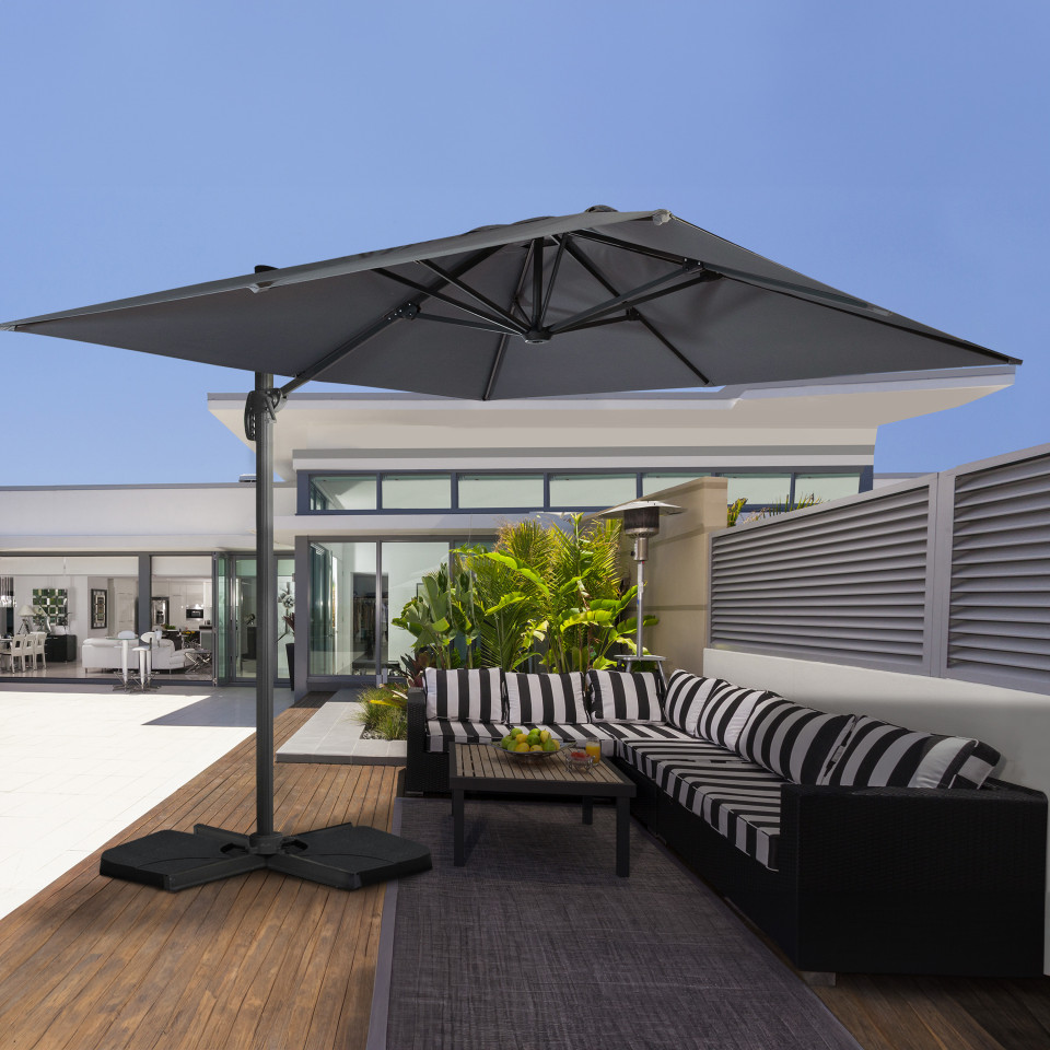 Parasol Sombra 360° carré 3m gris + housse