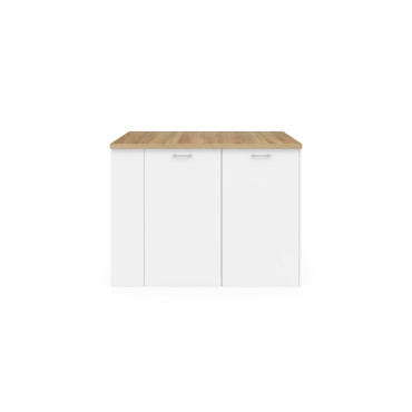 Ilot de cuisine Dario bois et blanc avec rangements