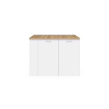 Ilot de cuisine Dario bois et blanc avec rangements