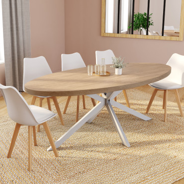 Table à manger ovale Céleste bois et blanc 200cm
