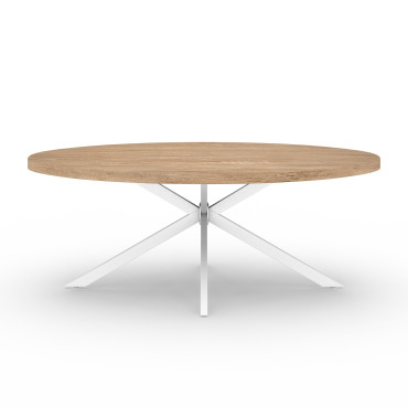 Table à manger ovale Céleste bois et blanc 200cm
