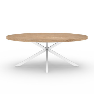 Table à manger ovale Céleste bois et blanc 200cm