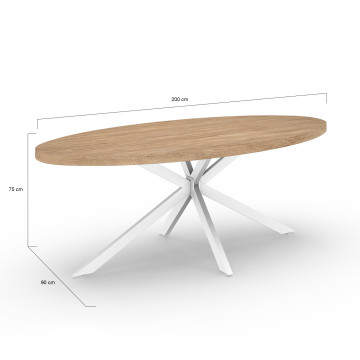 Table à manger ovale Céleste bois et blanc 200cm